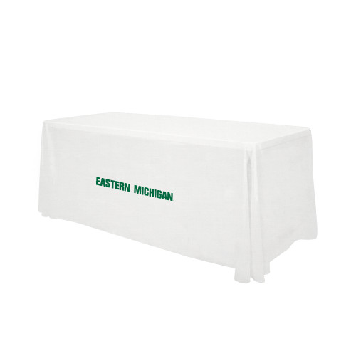  White 6 foot Table Throw - Eastern Michigan Athletic Wordmark