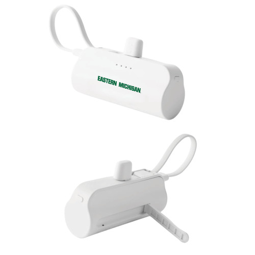  Sidekick White 4500 mAh Power Bank - Eastern Michigan Athletic Wordmark