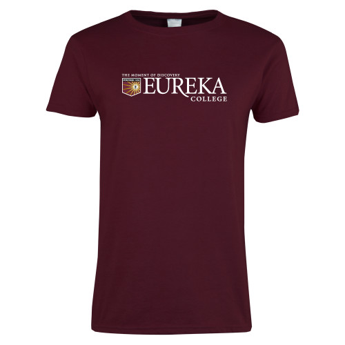  Womens Maroon Short Sleeve Tee - Eureka College w/ Shield