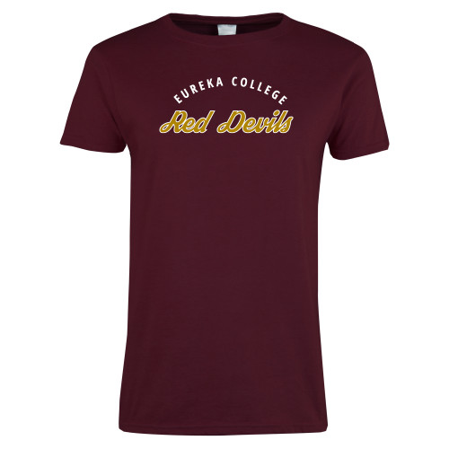  Womens Maroon Short Sleeve Tee - Script