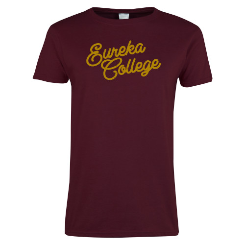  Womens Maroon Short Sleeve Tee - Fancy Script