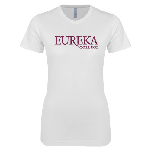  Next Level Womens White Boyfriend Tee - L Pink Glitter