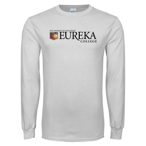 White Long Sleeve T Shirt - Eureka College w/ Shield