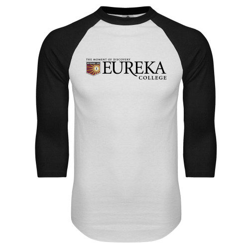  White/Black Raglan Baseball T Shirt - Eureka College w/ Shield