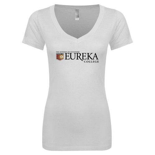  Next Level Womens White Ideal V Tee - Eureka College w/ Shield