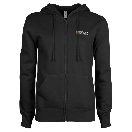  ENZA Womens Black Fleece Full Zip Hoodie - Eureka College w/ Shield