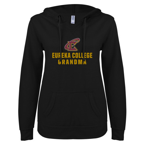  ENZA Womens Black V Notch Raw Edge Fleece Hoodie - Grandma