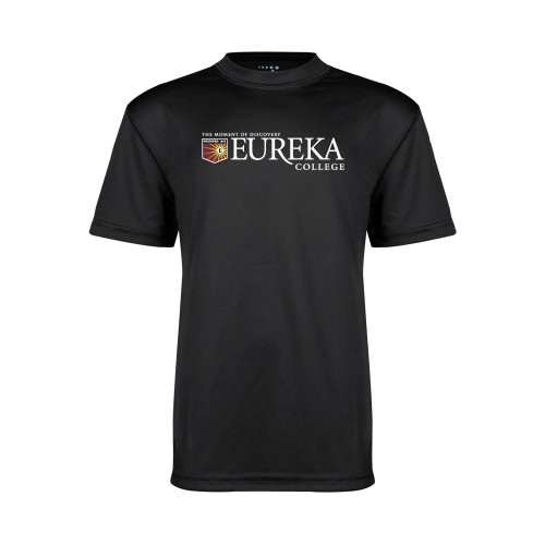  Youth Performance Black Tee - Eureka College w/ Shield