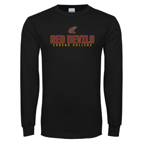  Black Long Sleeve T Shirt - Red Devils Eureka College Stacked