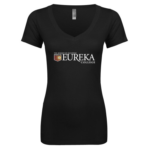  Next Level Womens Black Ideal V Tee - Eureka College w/ Shield