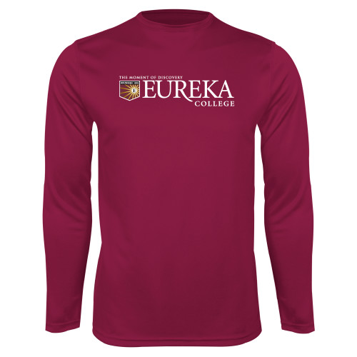  Maroon Performance Long Sleeve Shirt - Eureka College w/ Shield