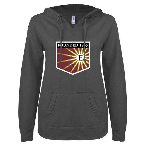  ENZA Womens Dark Heather V Notch Raw Edge Fleece Hoodie - Shield