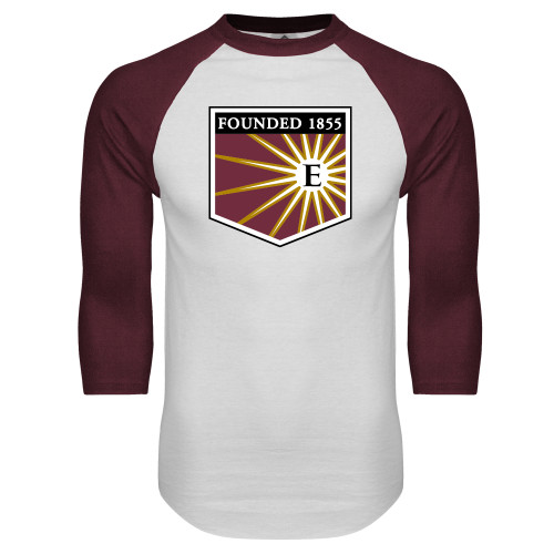  White/Maroon Raglan Baseball T Shirt - Shield
