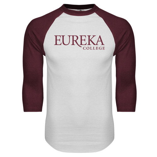  White/Maroon Raglan Baseball T Shirt - Wordmark