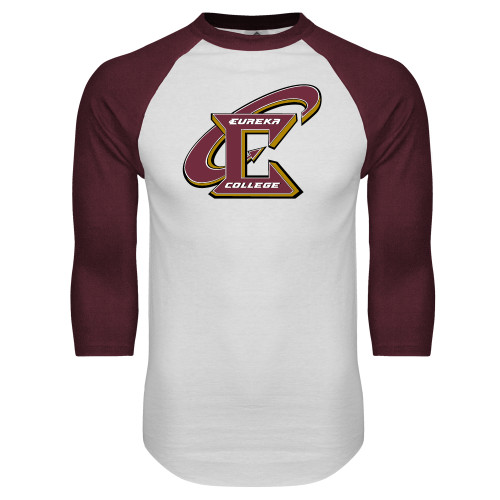  White/Maroon Raglan Baseball T Shirt - Primary Athletic Mark