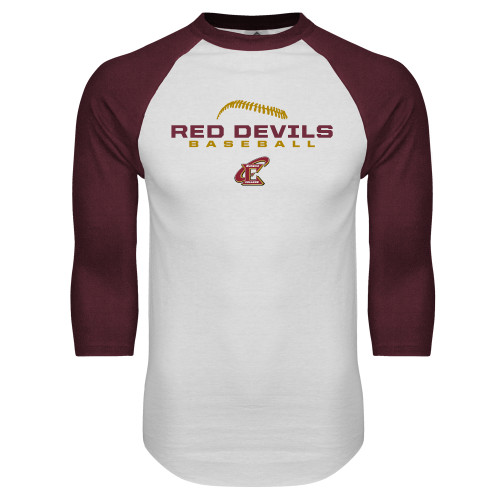  White/Maroon Raglan Baseball T Shirt - Baseball Seams