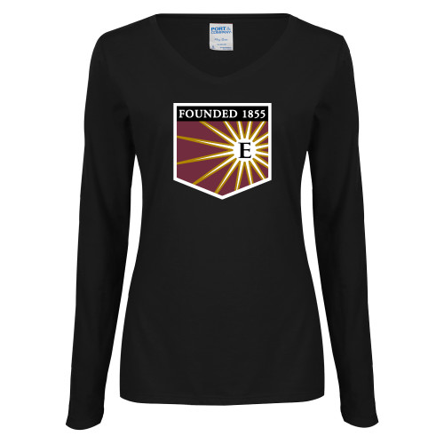  Womens Black Long Sleeve V Neck Tee  - Shield