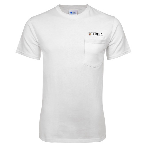 White T-Shirt w/Pocket - Eureka College w/ Shield