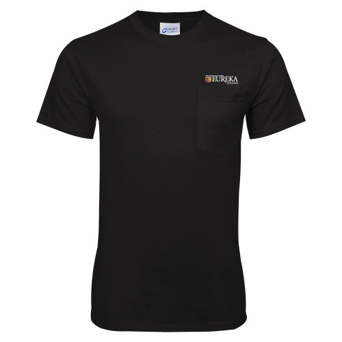  Black T Shirt w/Pocket - Eureka College w/ Shield