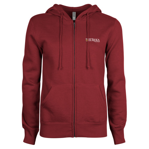  ENZA Womens Maroon Fleece Full Zip Hoodie - Eureka College w/ Shield