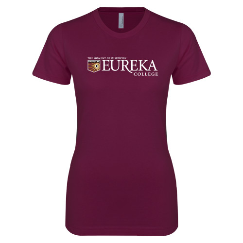  Next Level Womens Maroon Boyfriend Tee - Eureka College w/ Shield