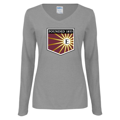  Womens Grey Long Sleeve V Neck Tee  - Shield