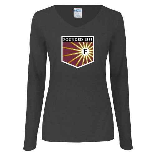 Womens Dark Heather Long Sleeve V Neck Tee  - Shield