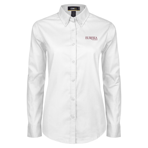  Womens White Twill Button Down Long Sleeve - Wordmark
