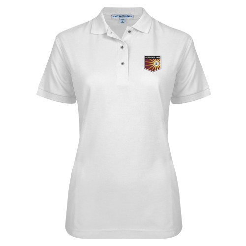  Womens Silk Touch White Pique Polo - Shield