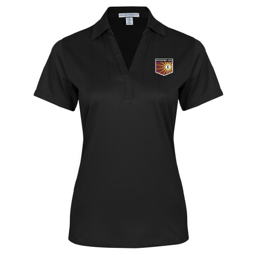  Womens Black Performance Fine Jacquard Polo - Shield