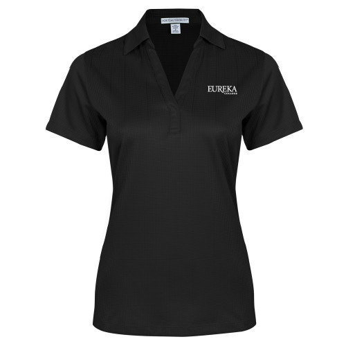  Womens Black Performance Fine Jacquard Polo - Wordmark