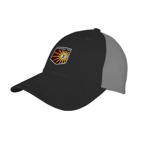  Black/Charcoal Mesh Back Unstructured Low Profile Hat - Shield