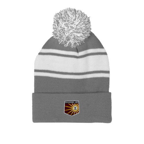  Grey/White Two Tone Knit Pom Beanie w/Cuff - Shield