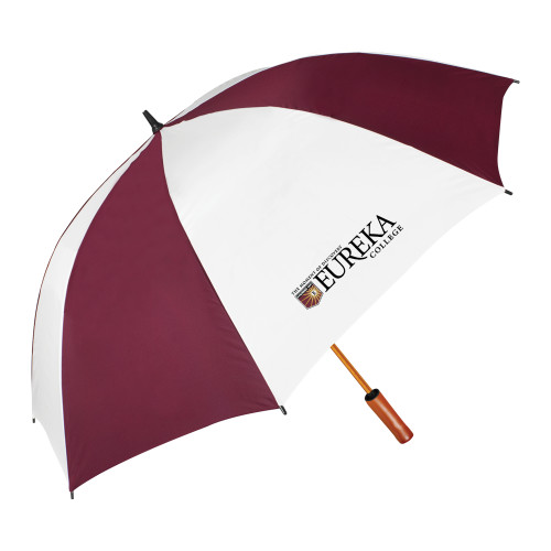  64 Inch Maroon/White Umbrella - Eureka College w/ Shield