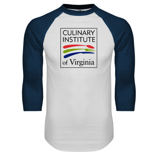  White/Navy Raglan Baseball T Shirt - Culinary Institute of Virginia
