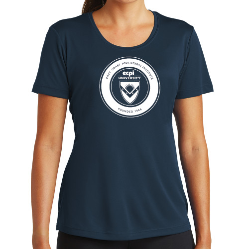  Womens Navy Performance Tee - ECPI University Seal