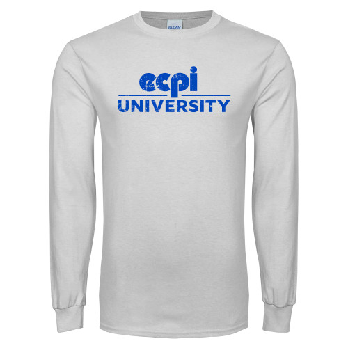  White Long Sleeve T Shirt - ECPI University Stacked Distressed