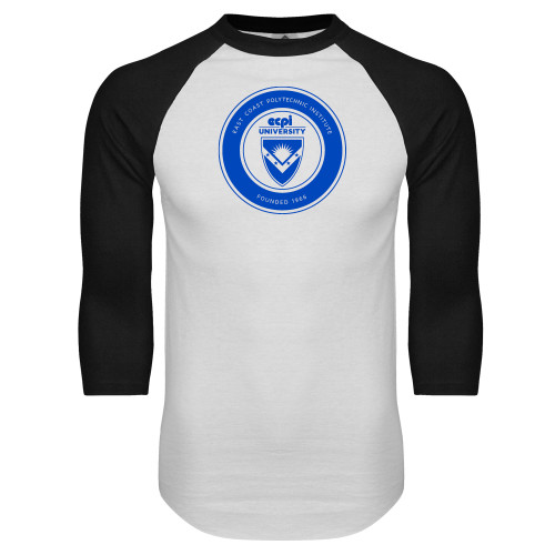  White/Black Raglan Baseball T Shirt - ECPI University Seal