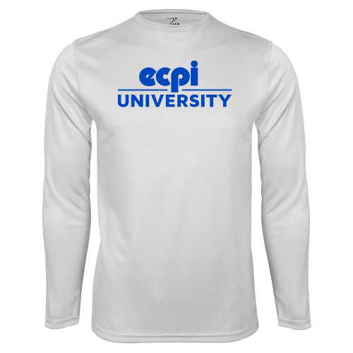 White Performance Long Sleeve Shirt - ECPI University Stacked