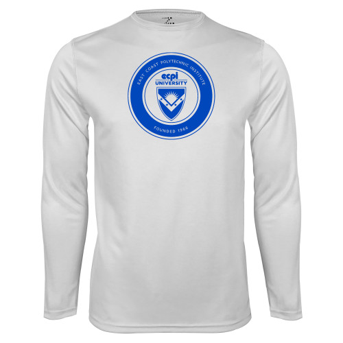  White Performance Long Sleeve Shirt - ECPI University Seal