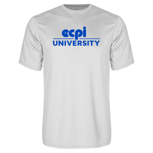  White Performance Tee - ECPI University Stacked
