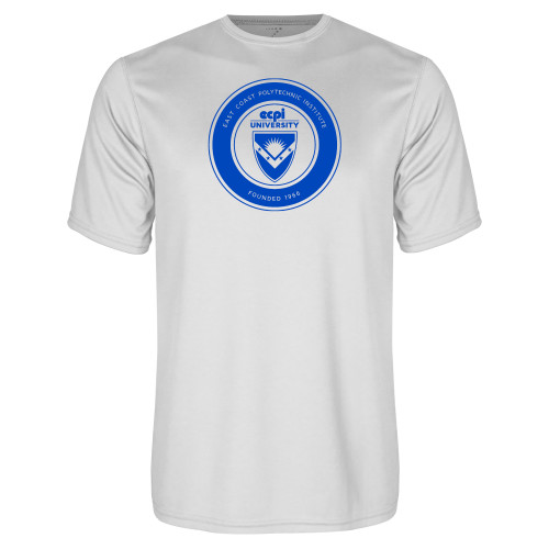  White Performance Tee - ECPI University Seal