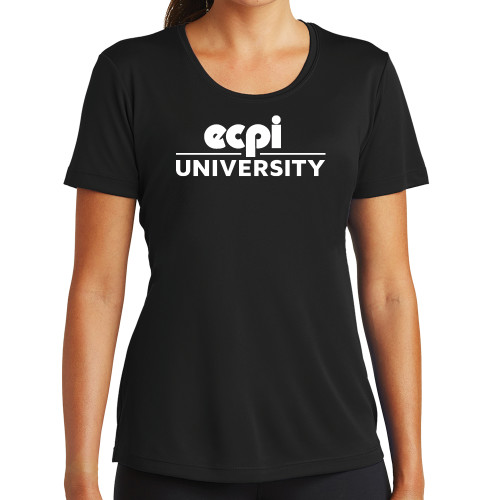  Womens Black Performance Tee - ECPI University Stacked