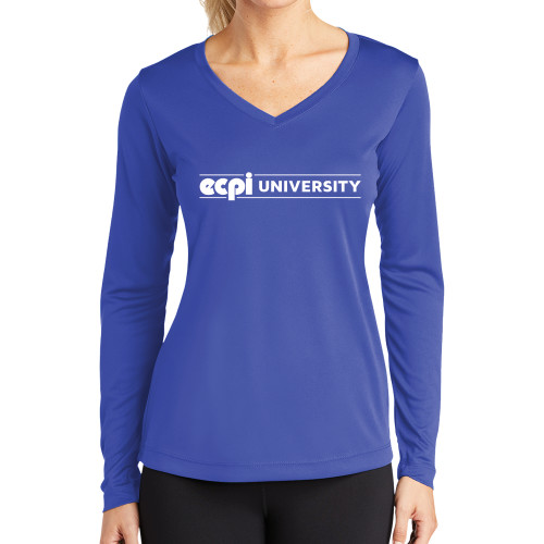  Womens Royal Performance Long Sleeve V Neck Shirt - ECPI University Flat