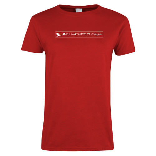  Womens Short Sleeve Red Tee - Culinary Institute of Virginia - Flat