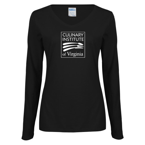 Womens Black Long Sleeve V Neck Tee  - Culinary Institute of Virginia
