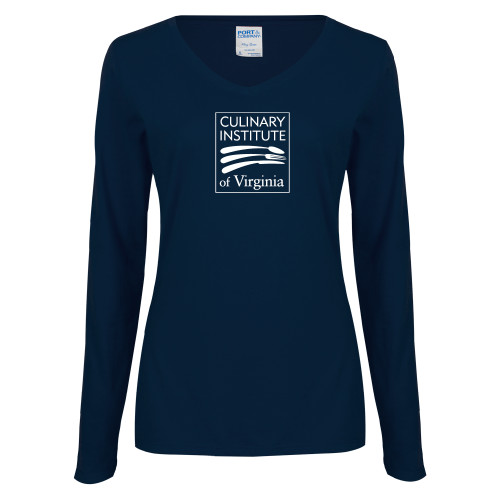  Womens Navy Long Sleeve V Neck Tee - Culinary Institute of Virginia
