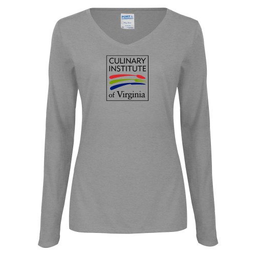  Womens Grey Long Sleeve V Neck Tee  - Culinary Institute of Virginia