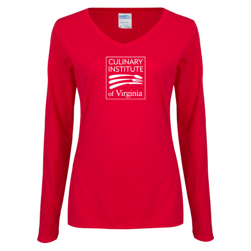  Womens Red Long Sleeve V Neck Tee - Culinary Institute of Virginia