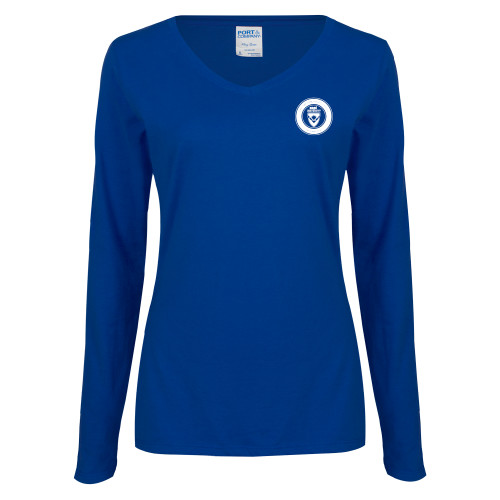  Womens Royal Long Sleeve V Neck Tee  - ECPI University Seal